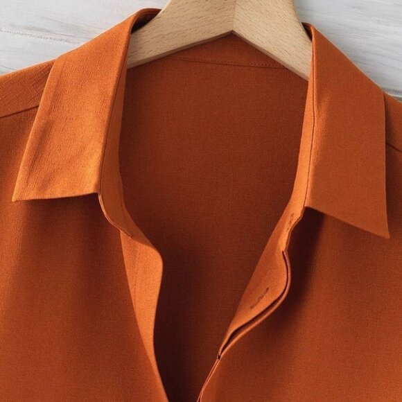 Burnt Orange Basic Men's Button Up Shirt - Picture 5 of 6